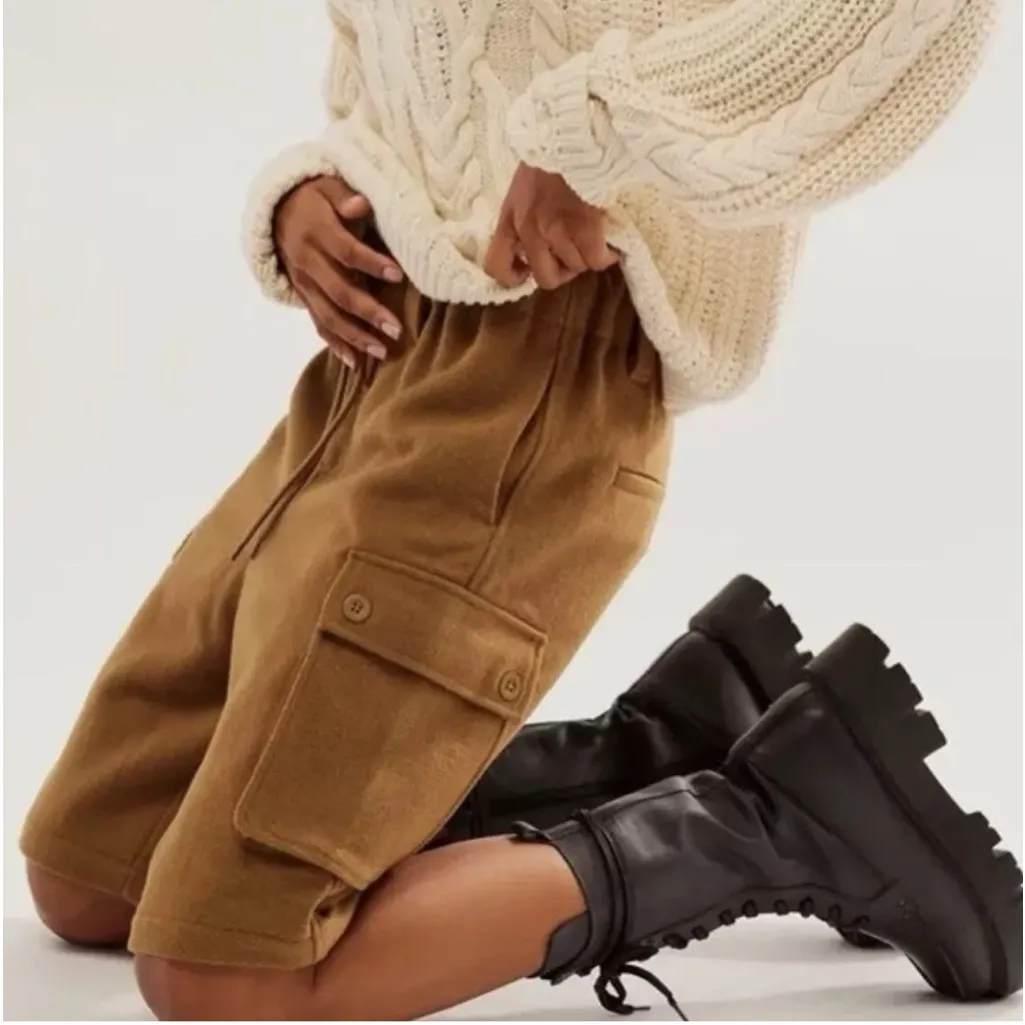 NWOT Free People Charli‎ Wool Longline Cargo Shorts In Bronze Brown Size Small - Image 11