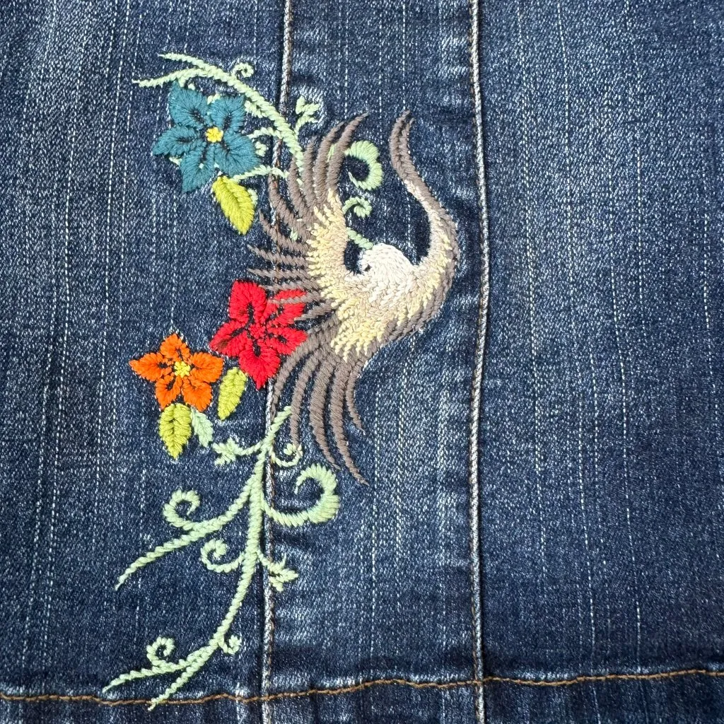 Harley Davidson Denim Embroidered Corset Tank Front Zip H13 Blue Size L - Image 2