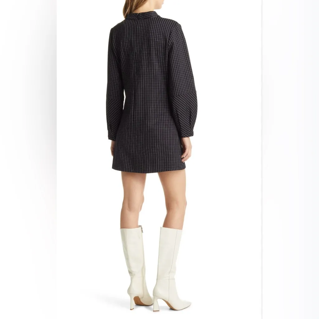 Halogen XXS Black Grid Print Shift Dress Mock Neck Long Sleeve Workwear - Image 2