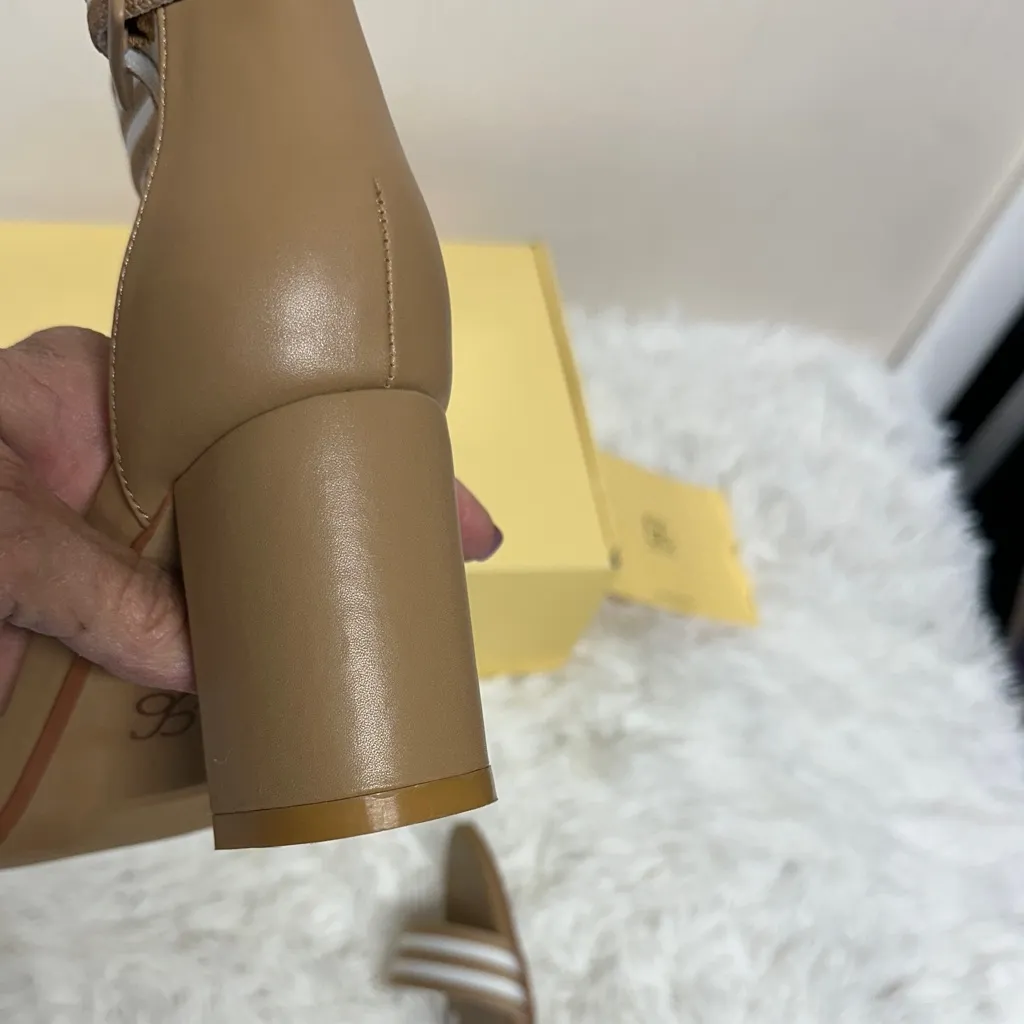 Cosy Island Brown Striped Block Heel Sandals with padded foot bed Tan Size 7.5 - Image 5