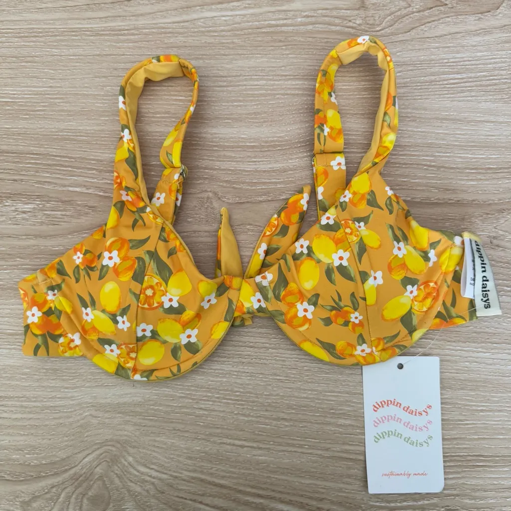 Dippin’ Daisy XS/Large NEW Roma Bikini Set Tie Yellow Lemons Floral High Waist - Image 8