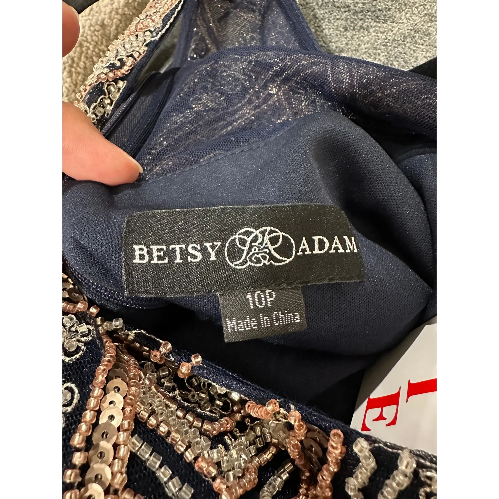 Betsy & Adam Women's Beaded Navy Gold Gown Size 10 Petite NWT Elegant Formal - Image 16