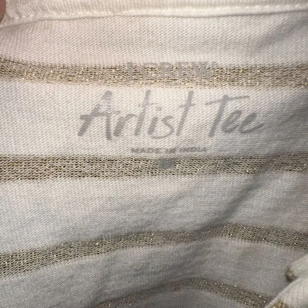 J Crew Artist Tee nautical shimmery gold& white striped M knit top Blue Size M - Image 4