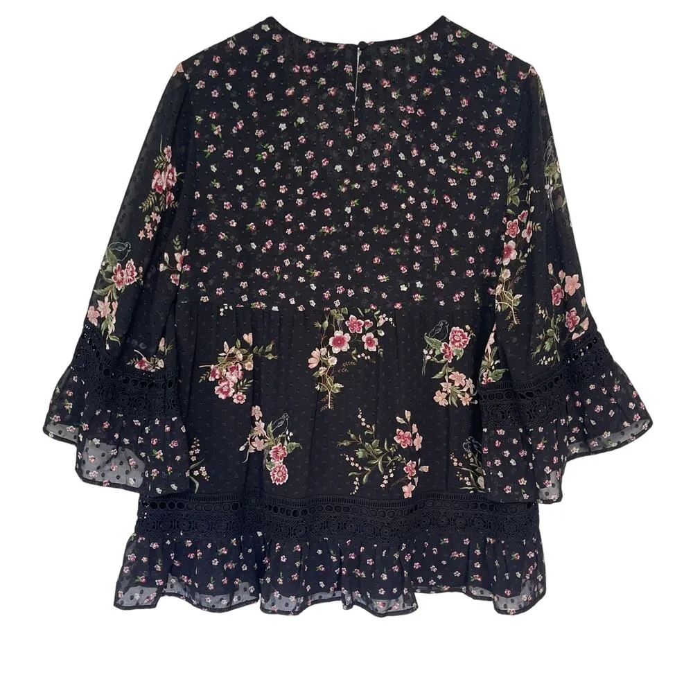 ANTHROPOLOGIE MAEVE Women’s the Steffy Black Floral Boho Lace Top - Image 6