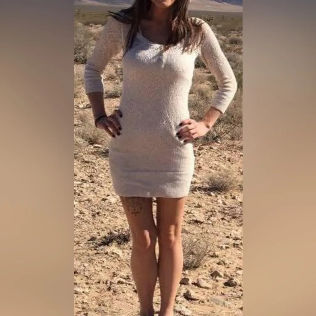 American Eagle Outfitters Cream Long Sleeve Dress - Image 5