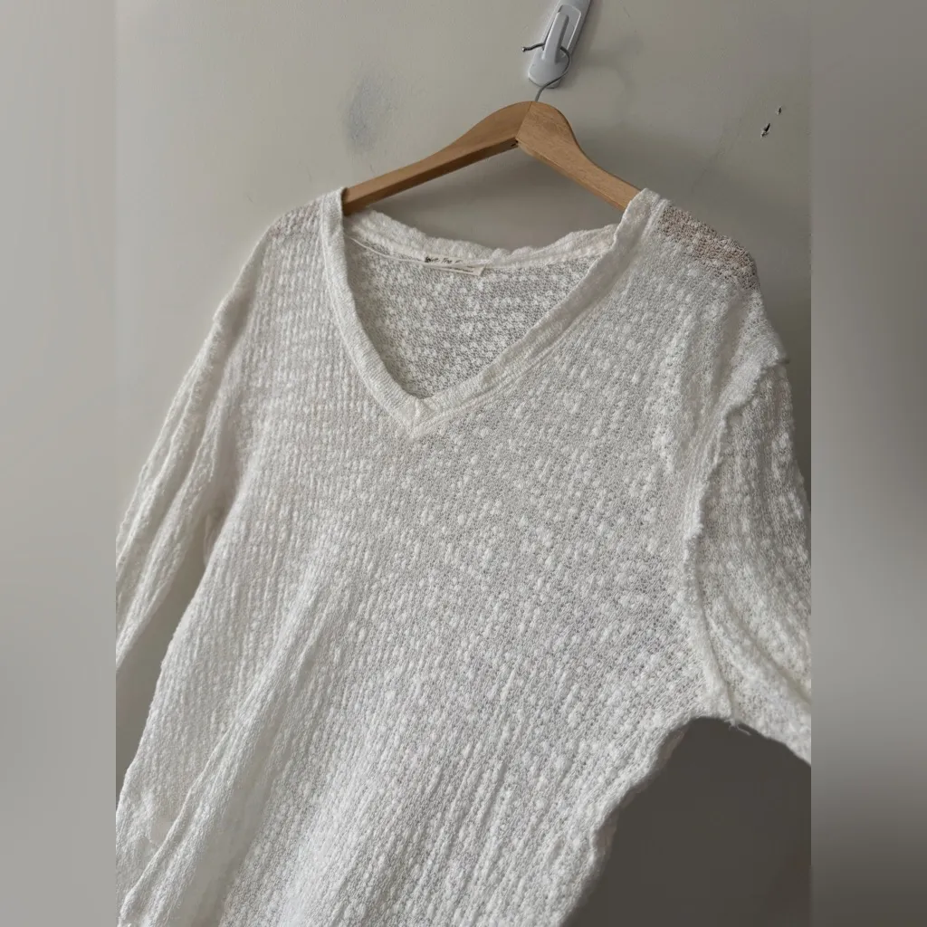 Free People Ocean Air Hacci Knit Textured Pullover Size Small Ivory White - Image 3