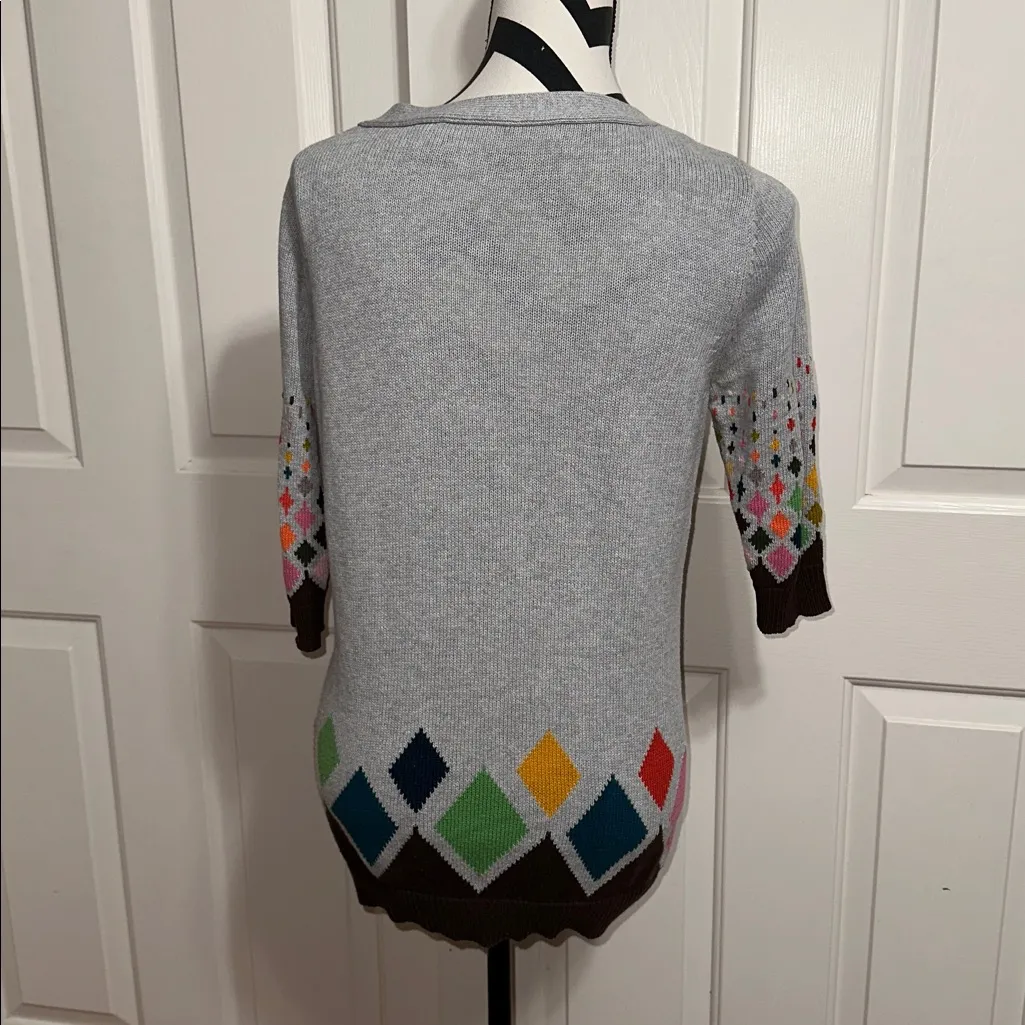 Ingrid Hass Multicolor Diamond Pattern Cardigan Gray Size M - Image 3
