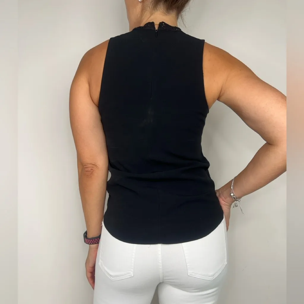 A.L.C. Alec Crochet Inset Trim Blouse Sleeveless Top Black Crepe Size 0 - Image 8