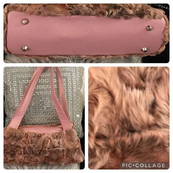 Vintage Paola Masi Pink genuine leather Rabbit fur bag! Y2K style - Image 2