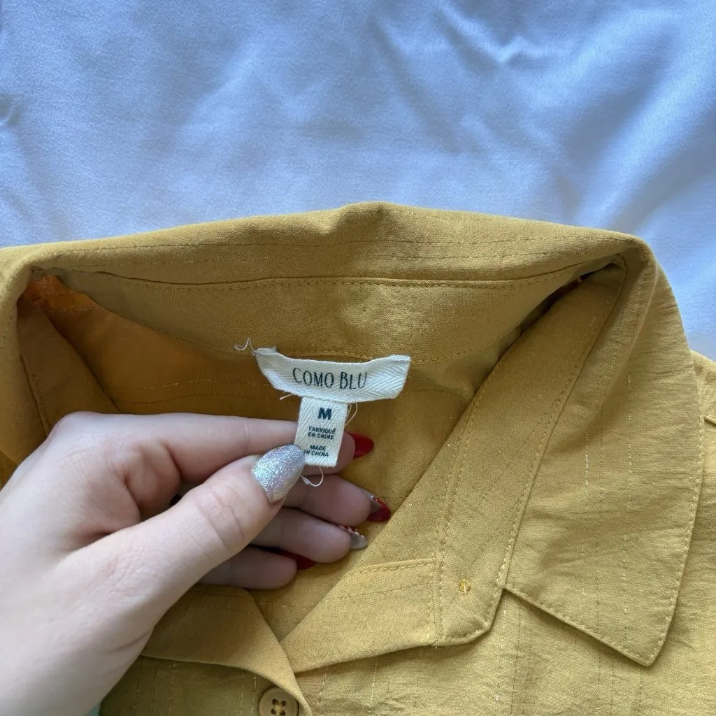 Womens Size Medium Yellow Blouse Long Sleeve Button Up Officechic Corpcore City - Image 2