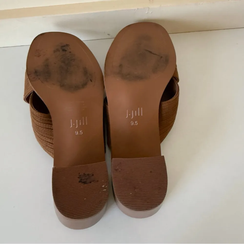 J.JILL Slide Block Heel Womens Sandals Sz 9.5 brown Wide X Strap Minimalist - Image 7