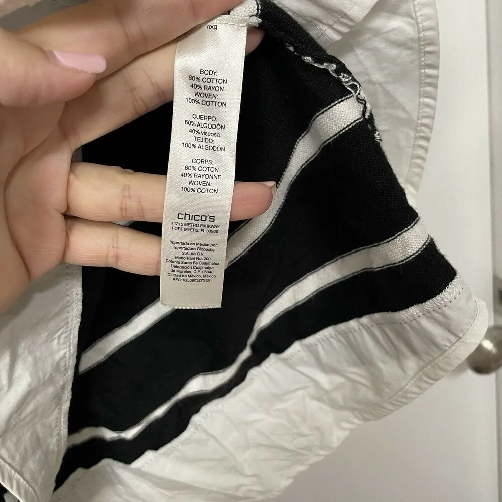 Chico's Sweater Knit Pullover Size 1 US 8/Medium Striped Navy White Layered Look - Image 6