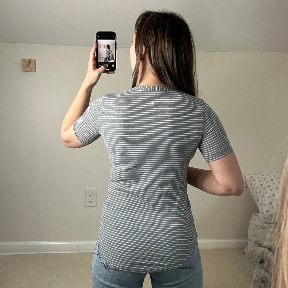 Lululemon Love Tee III - Modern Stripe Heathered Medium Grey White - Image 2