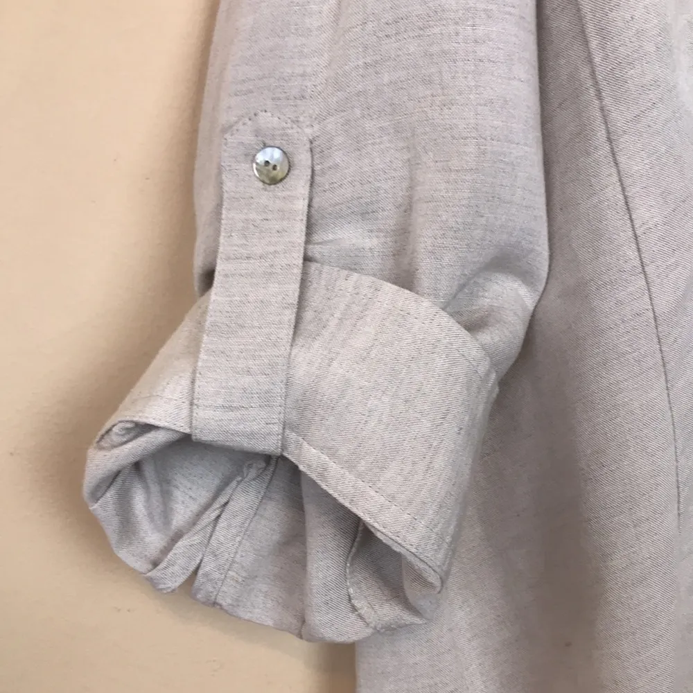 Van Heusen Women’s Linen Blend Mother of Pearl Button-Up Roll Tab Sleeve Blouse - Image 6