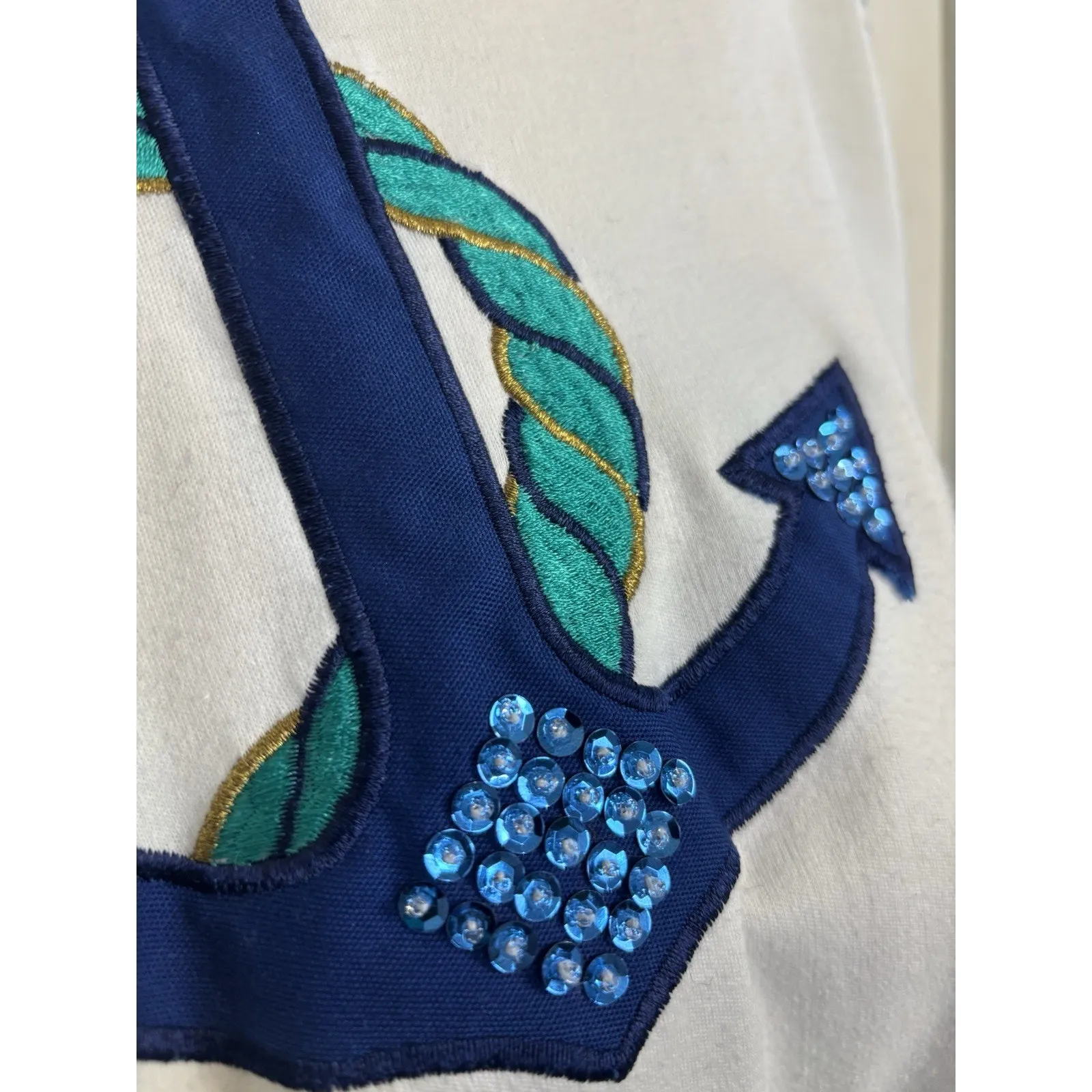 Vtg 90s Russ Studio Embroidered Anchor Top Size Small 3/4 Sleeve Nautical - Image 11