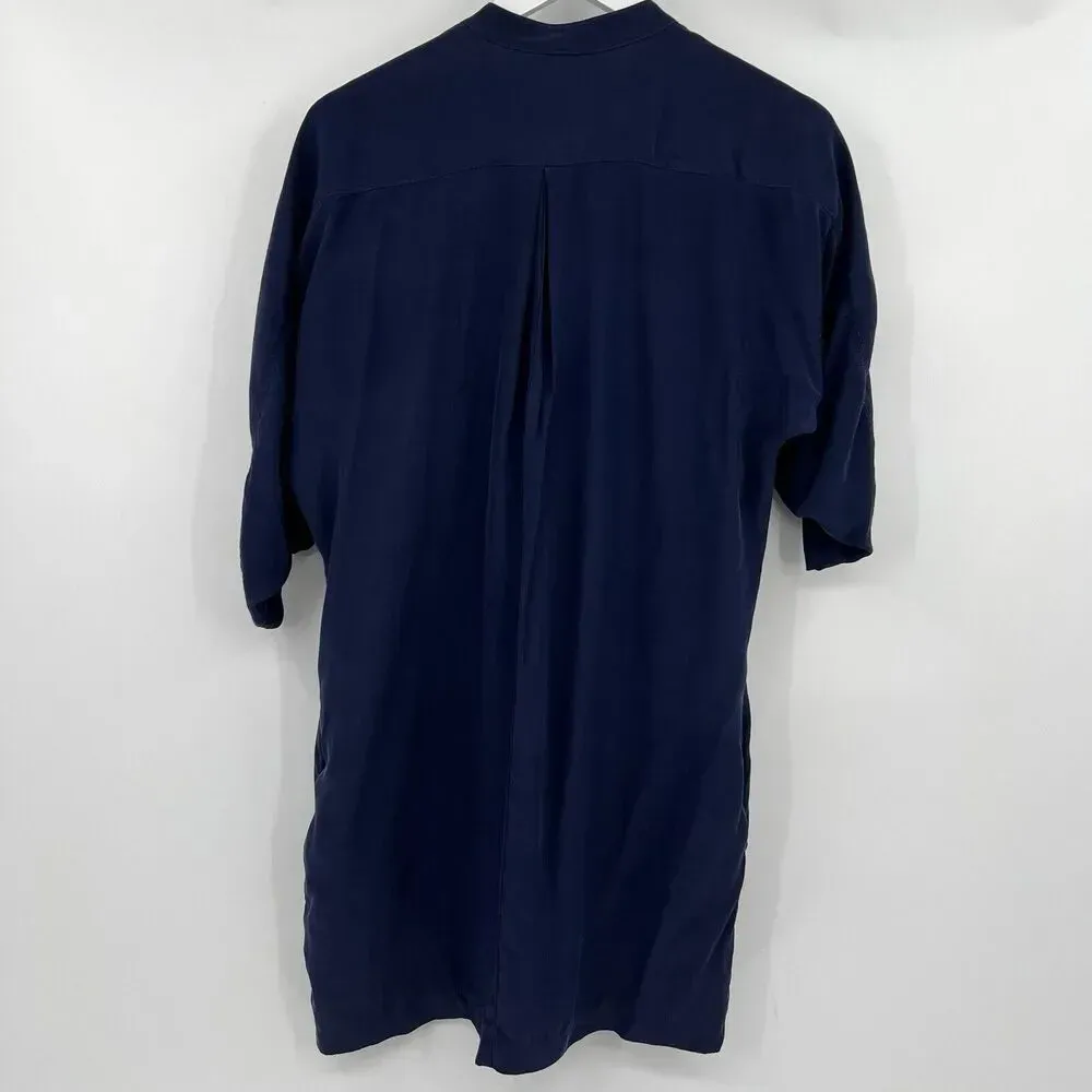Koch 100% Silk Mini‎ Tunic Shirt Dress Navy Blue 3/4 Length Sleeves Size Small - Image 4