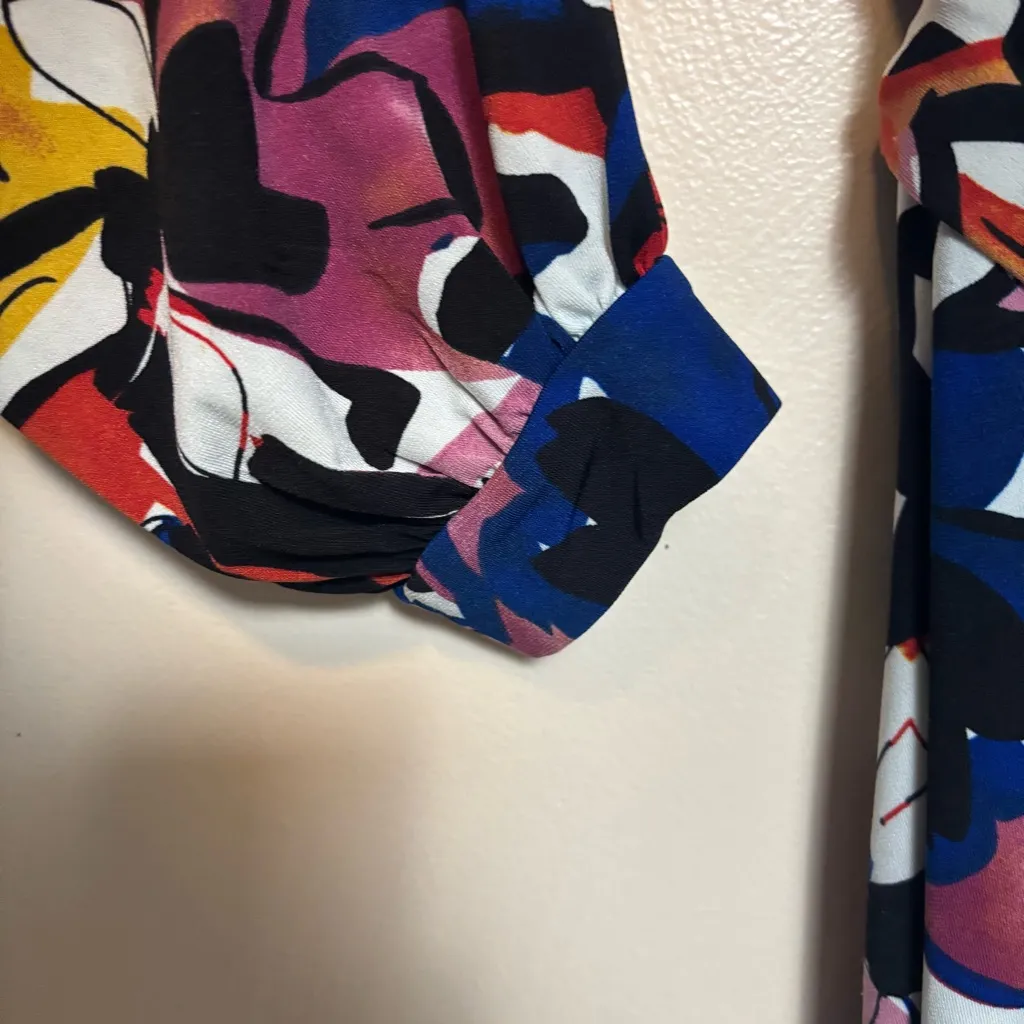 Eloquii Women's Dress V Neck Belted‎ Long Sleeve Abstract Floral Pattern Size 20 - Image 3