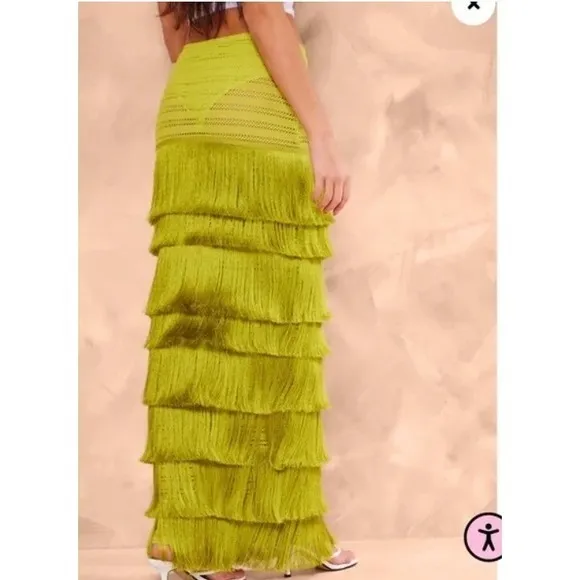 Premium Green Textured Tassel-Trimmed Maxi Skirt – Size 0 (Fits 2–4)‎ - Image 3