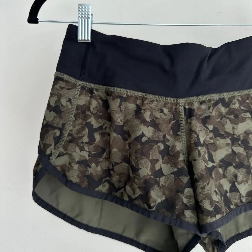 Lululemon Speed Up Shorts Womens 2 Green Black Camo Running Zip Pocket Athletic - Image 4