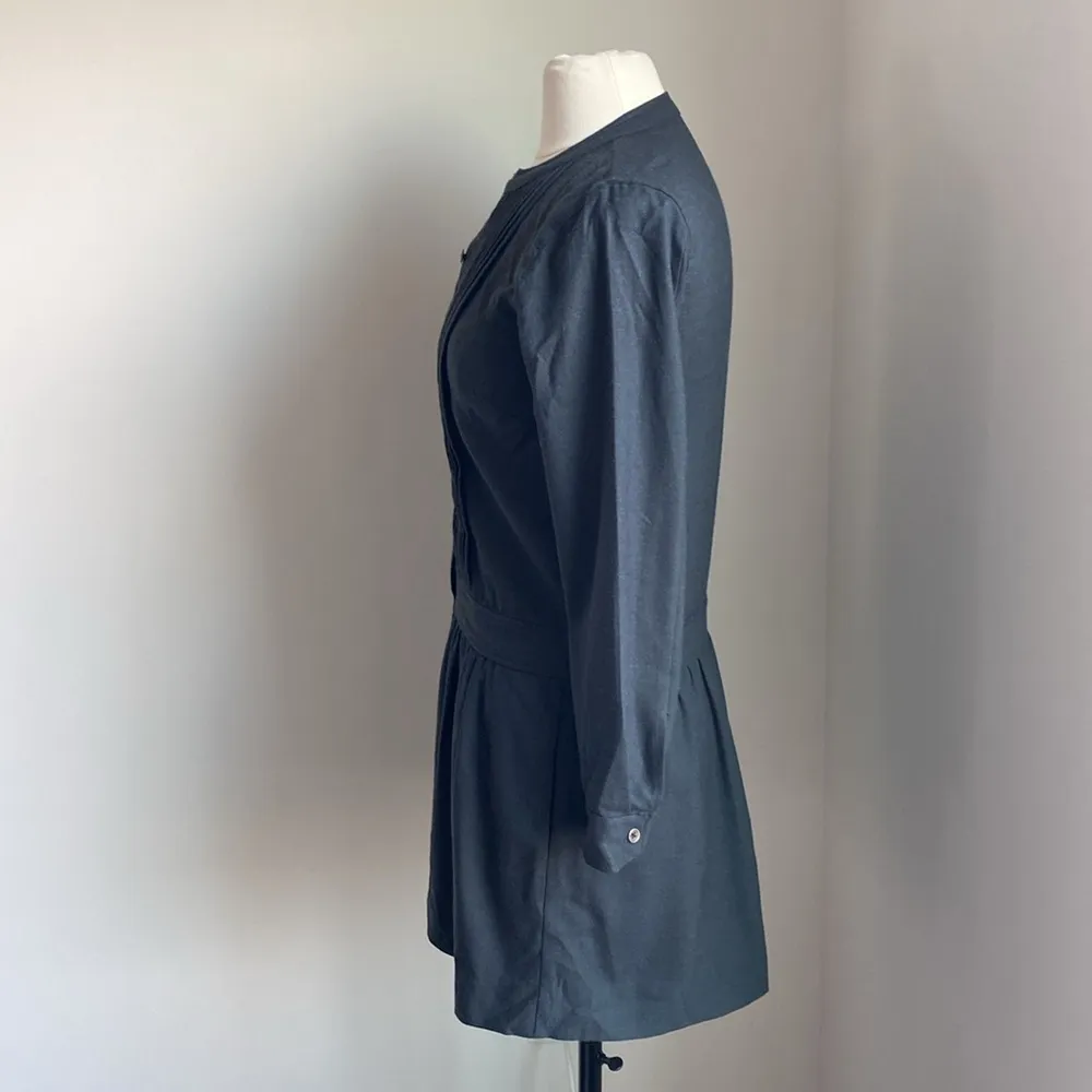 J. CREW Drop Waist Dress Womens Sz 2 Grey Wool Pleated Front Button Down - Image 5