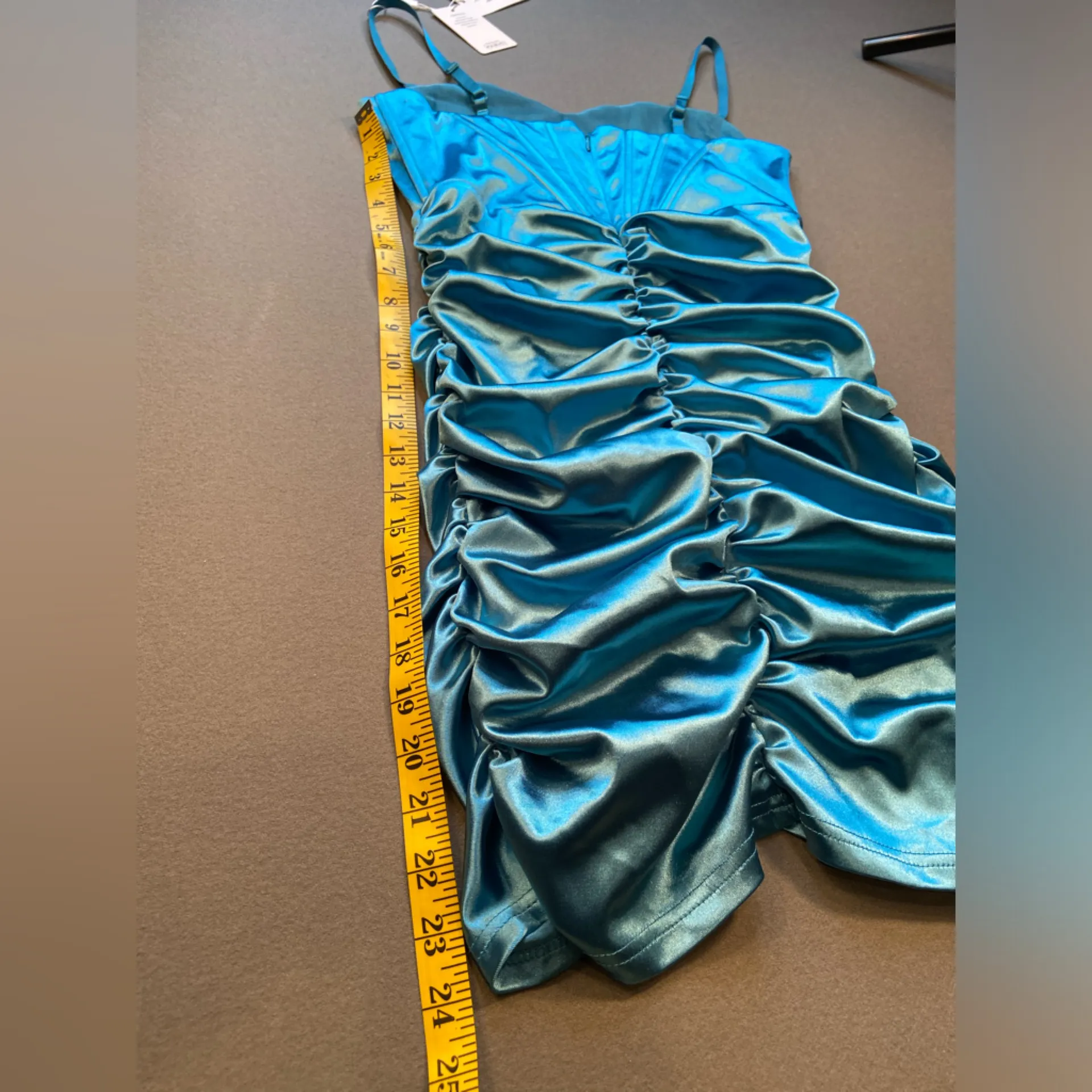 NWT Linjou satin sweetheart neckline wrap bodycon backless corset dress . SZ‎ M Blue Size M - Image 10