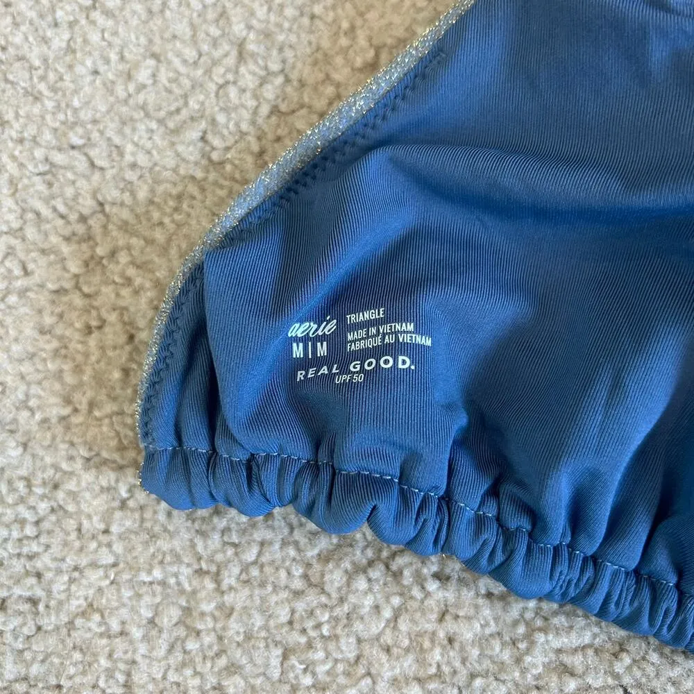 NWT Aerie Sparkle String Triangle Bikini Top Navy Swim Beach Surf Paddle Size M - Image 7