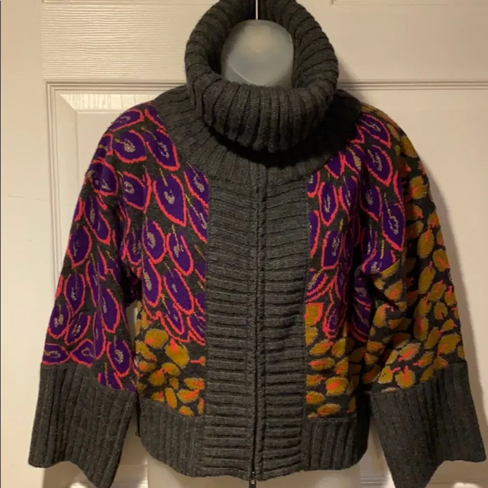 DKNY Cashmere Lambswool Zip Front Sweater Jacket M - Image 4