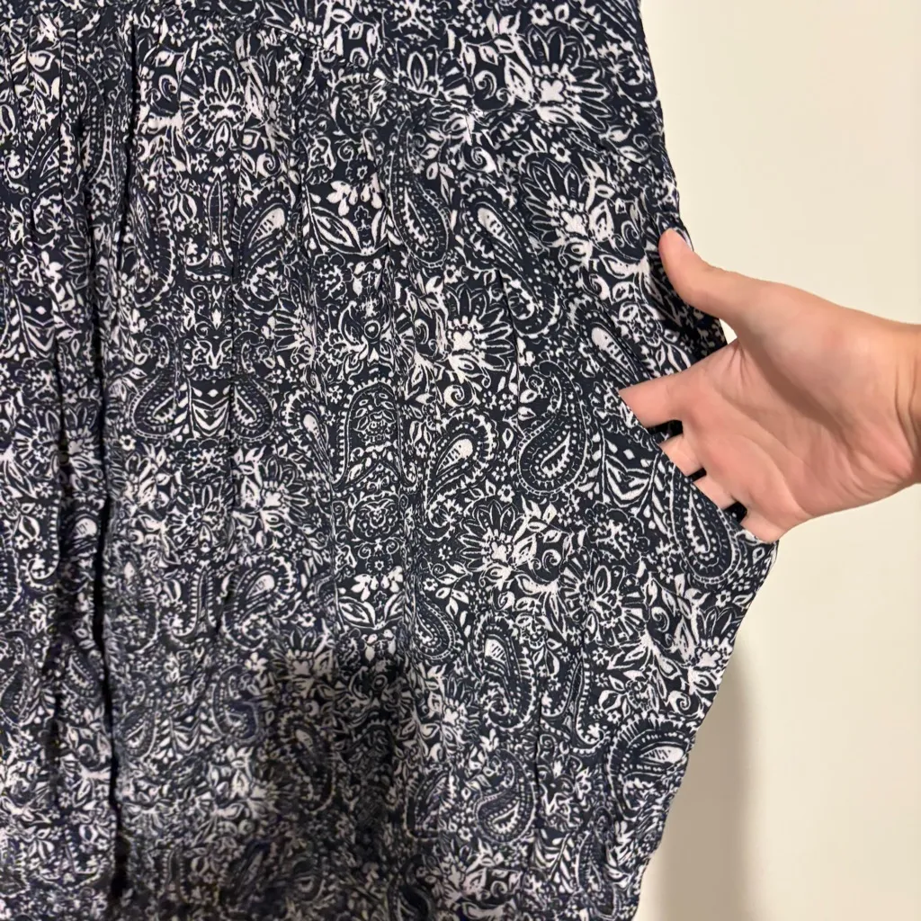 Garnet Hill V-Neck Paisley Print Pocket Dress 3/4 Sleeve Blue‎ Size 6 - Image 4