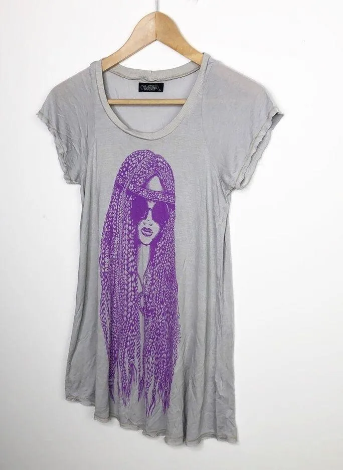 𝅺Lauren Moshi Gray with purple graphics hippie girl with braided hair. - Image 4