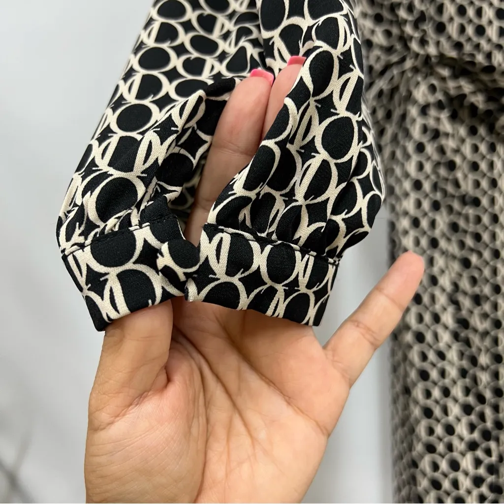 Milk & Honey M Chic Black & Cream Geometric Long Sleeve Dress w/belt FLAWED Size M - Image 11