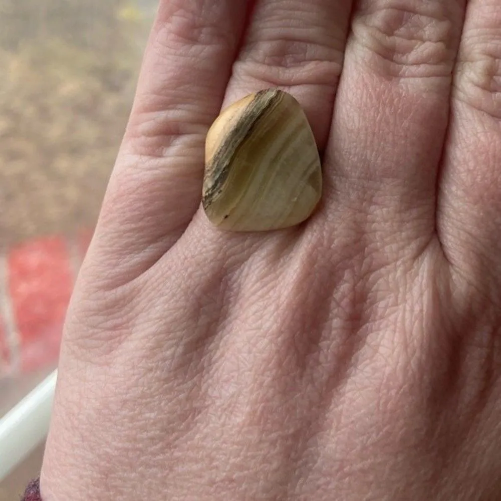 Handcrafted Tumbled Striped Oregon Coast Agate Stainless Steel Open Back Ring - Image 2