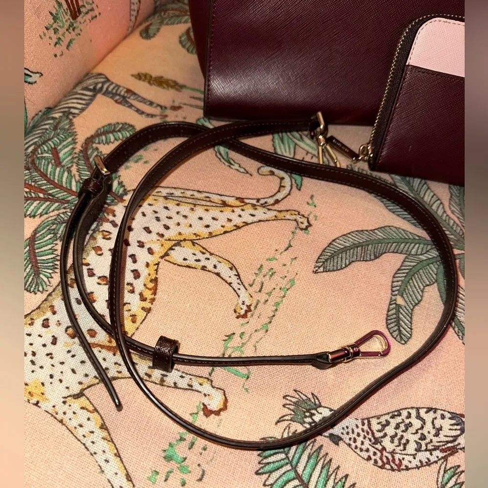 Kate Spade Leather Maroon Staci Colorblock Crossbody Satchel Purse Bag & Wallet - Image 2