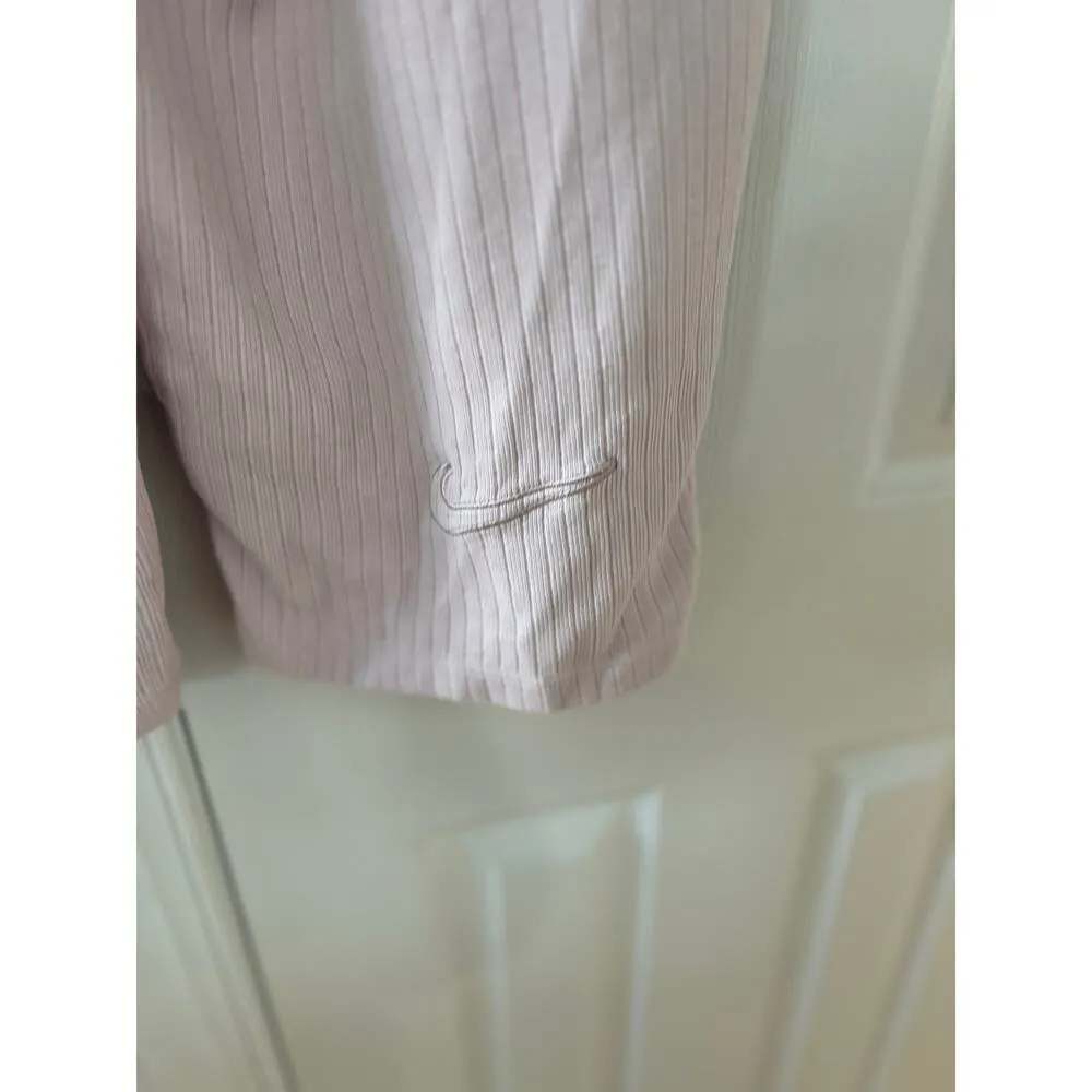 Nike Light Pink Ribbed Pull On Cropped Wide Leg Lounge Pants - Image 4