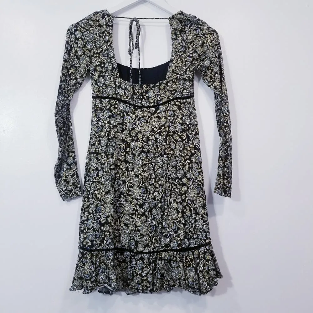 Free People Floral Print Ruffle Hem Mini Dress Multicolor - Image 3