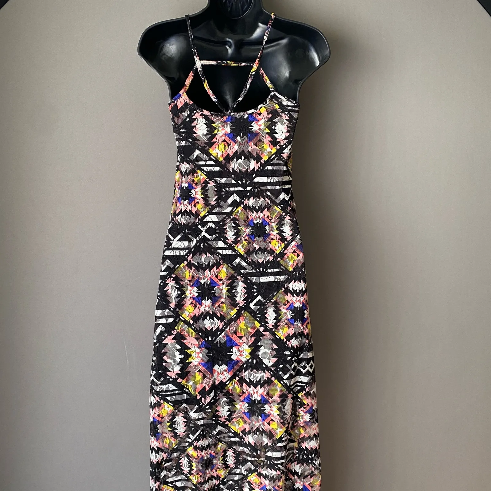 Los Angeles Fire sz XS multi color‎ wearable art maxi dress Black - Image 6