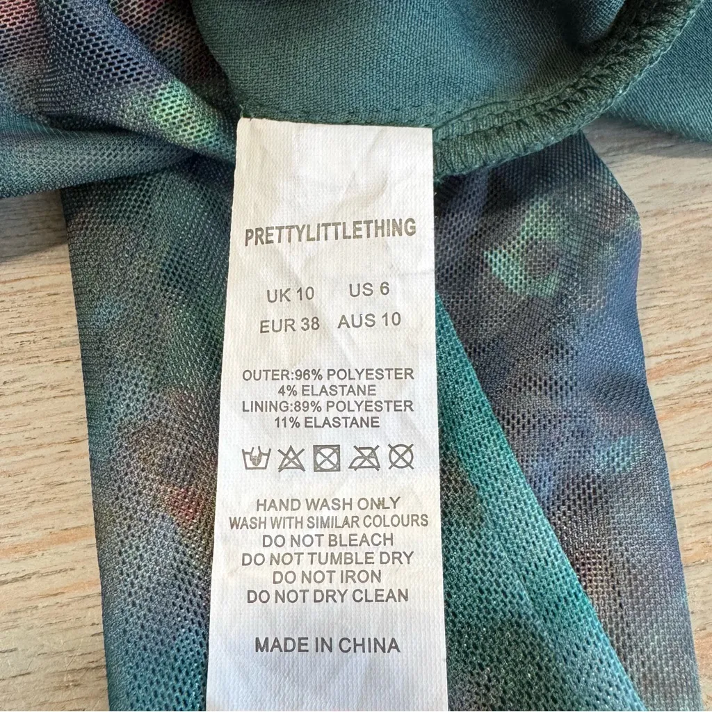 PrettyLittleThing Abstract Flame Print‎ Mesh Corset Ruched Bodycon Dress Size 6 - Image 9