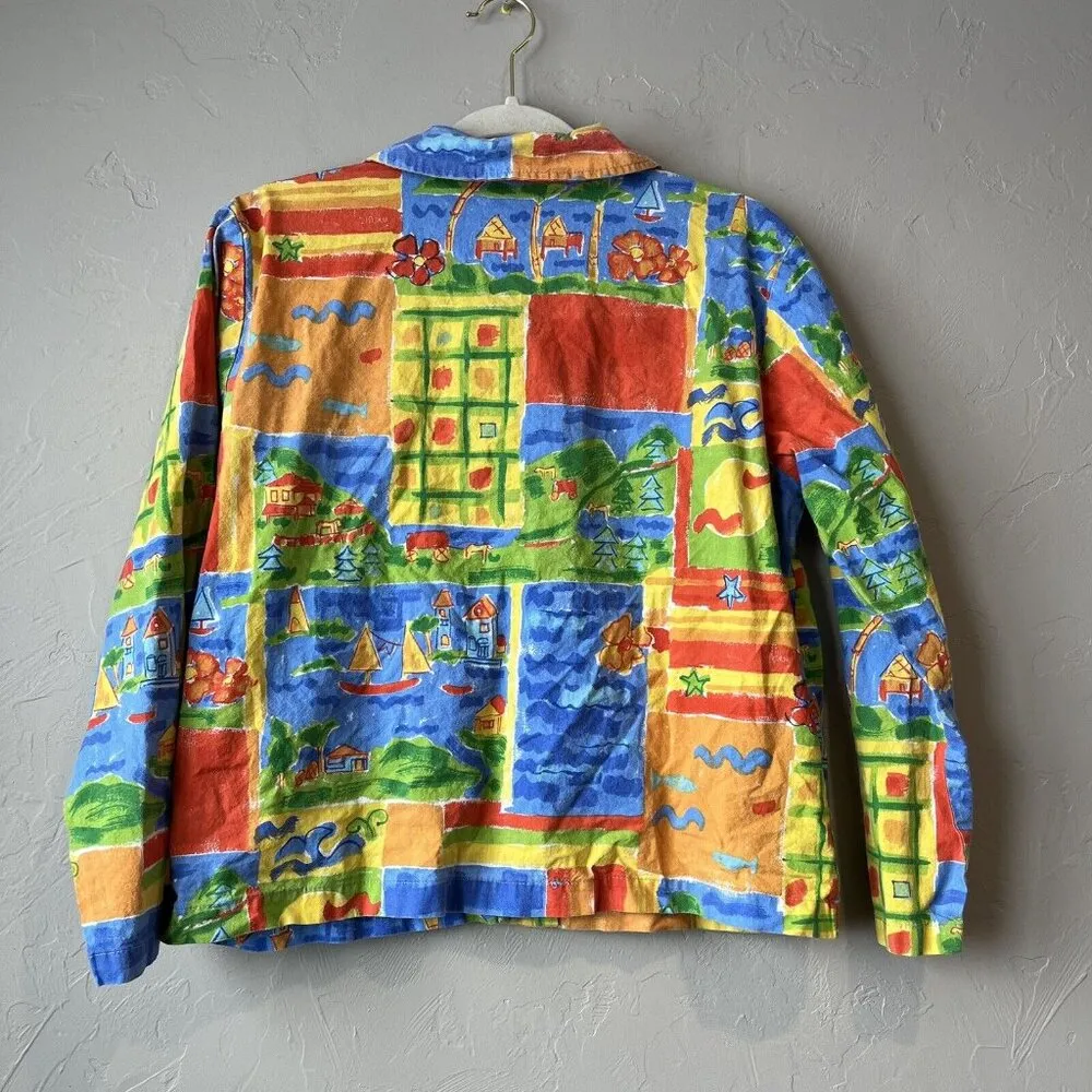 Vintage Coldwater Creek Novelty Print Button Up Shirt Art To Wear Abstract Paint - Image 5