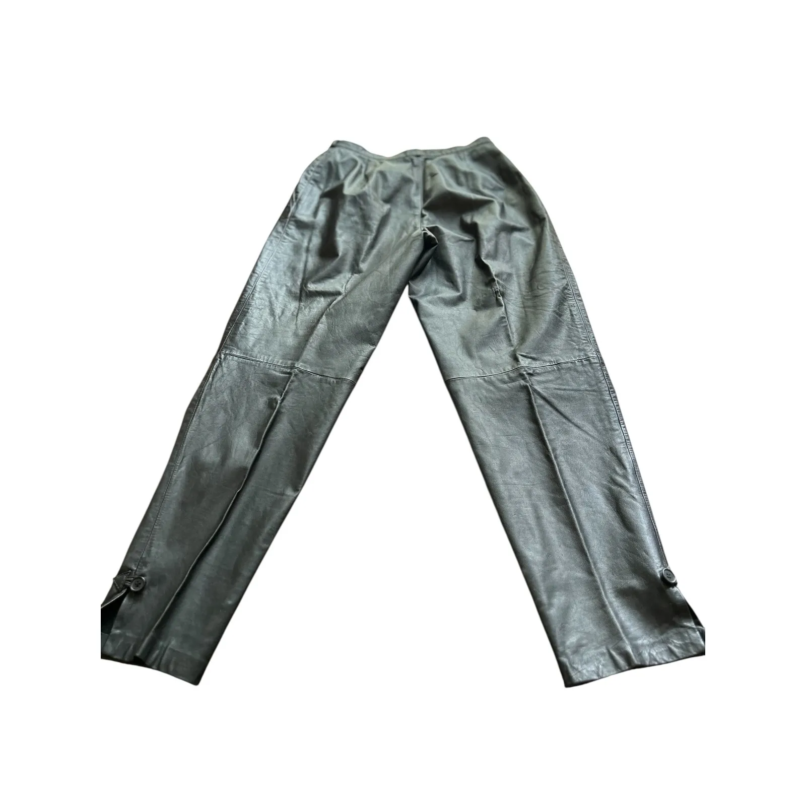 Carlan vintage Leather Pants Womens Silver‎ black Relaxed Fit Button Detail Gray Size 10 - Image 6