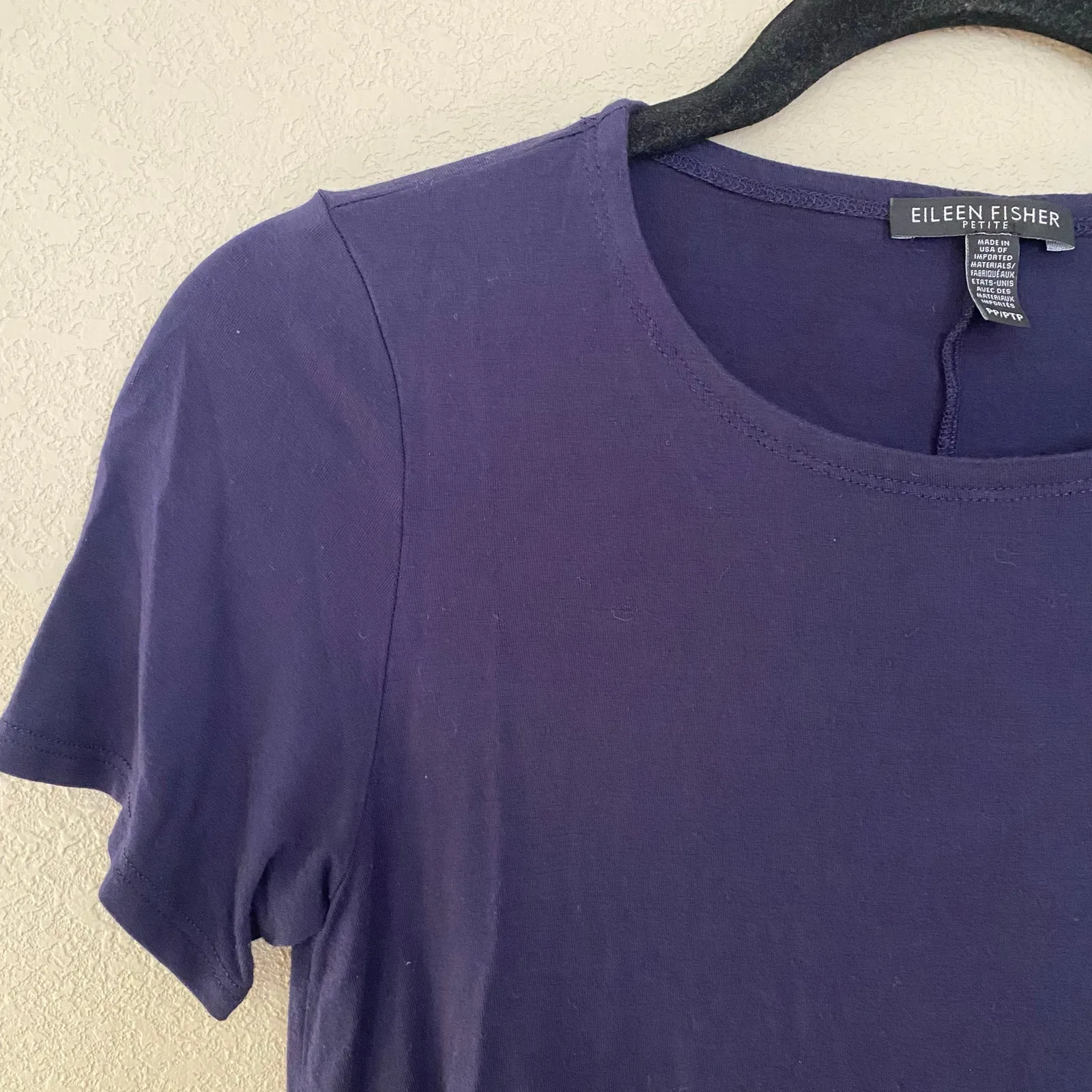Eileen Fisher Navy Blue Short Sleeve Tee Viscose Stretchy Women PP Petite Small - Image 3
