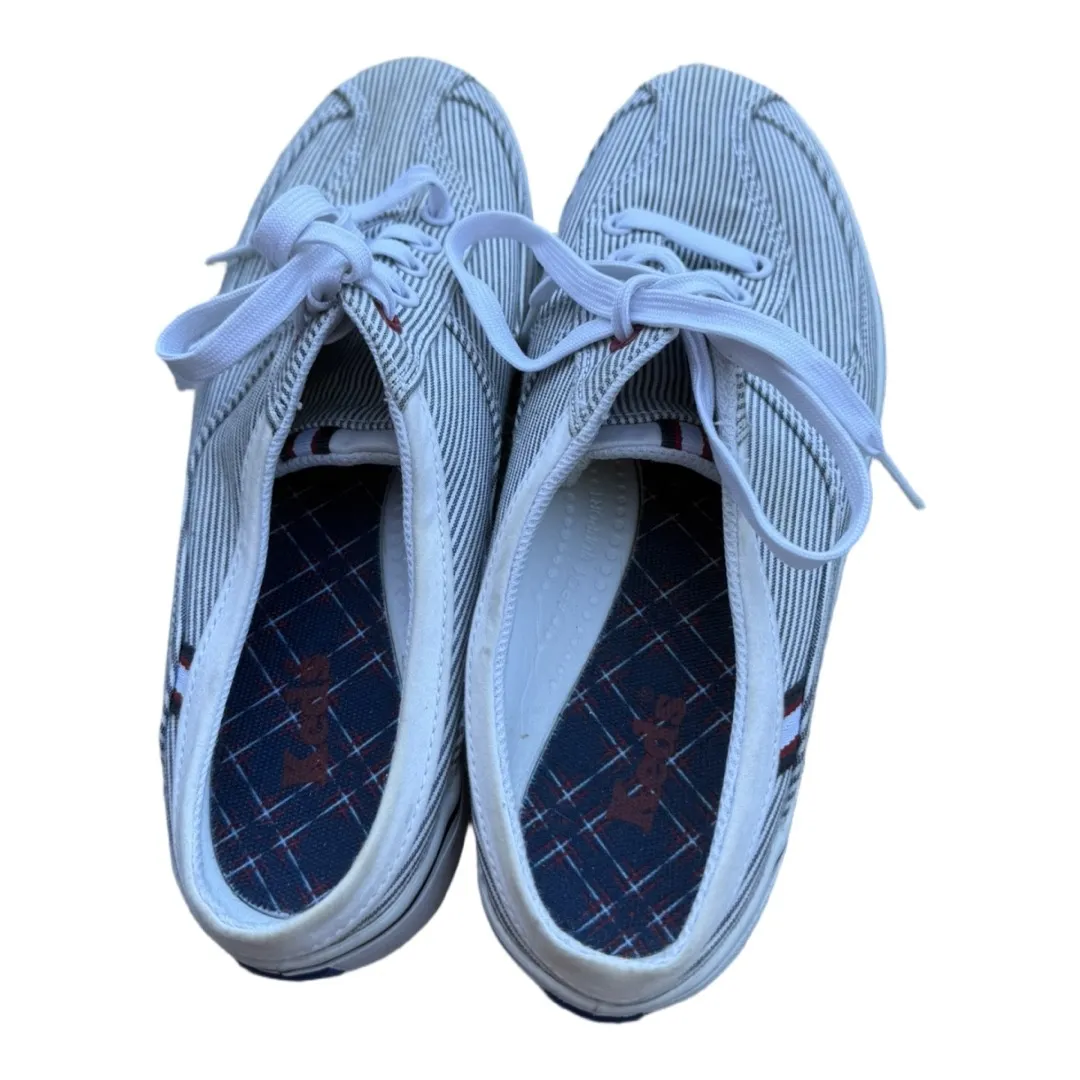 Keds Size 8 Gray Sneaker Shoes Fabric Women Striped Open Back Slip On Shoe - Image 3