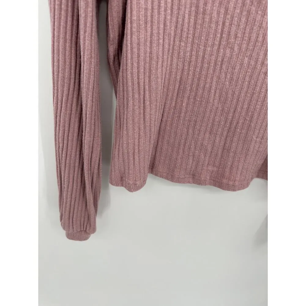 Pink Lily Pink Ribbed Long Sleeve Pullover Top Women's Size Medium M - Image 3