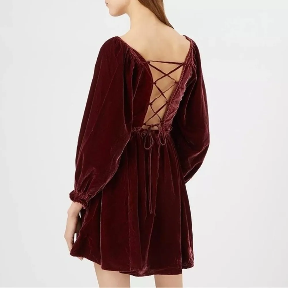 Free People Daphne Velvet Mini Dress Roan Rouge Rust Size Small NWT Babydoll - Image 4