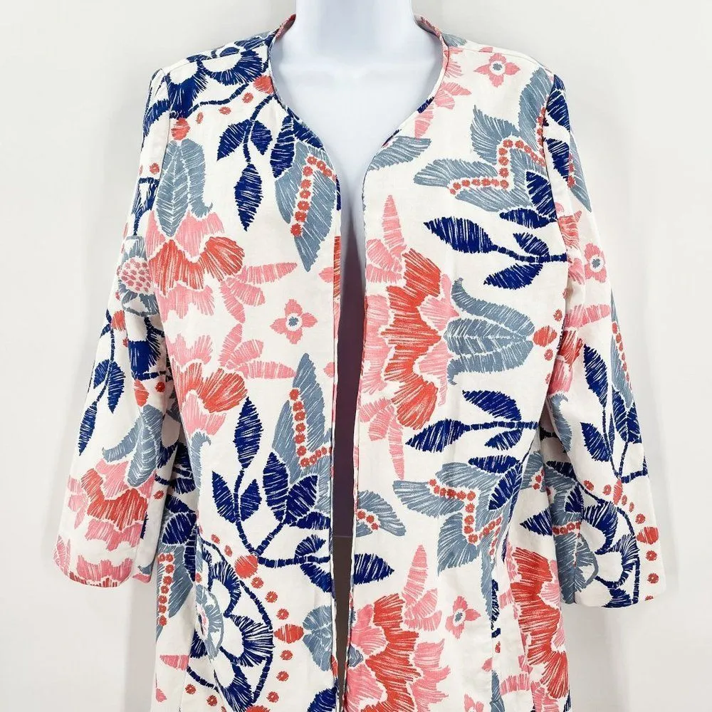 Hinge Floral Linen Blend Open Front Lightweight Blazer Blouse Top - Image 23