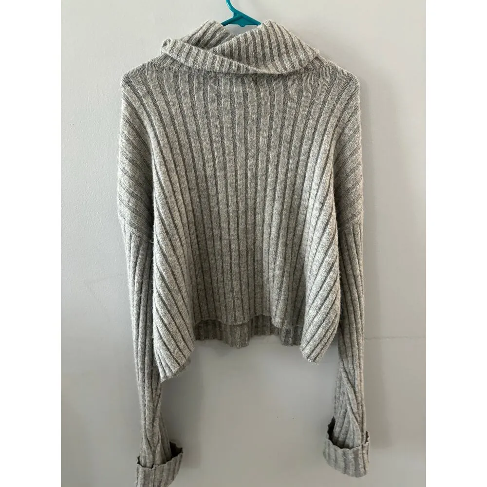 Forever 21 Sweater Women's Medium Gray Ribbed Turtleneck Knit Minimalist - Image 5