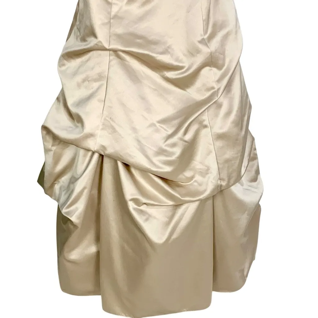 Davids Bridal Strapless Satin Pick-Up Skirt Ball Gown Wedding Prom Champagne S - Image 4