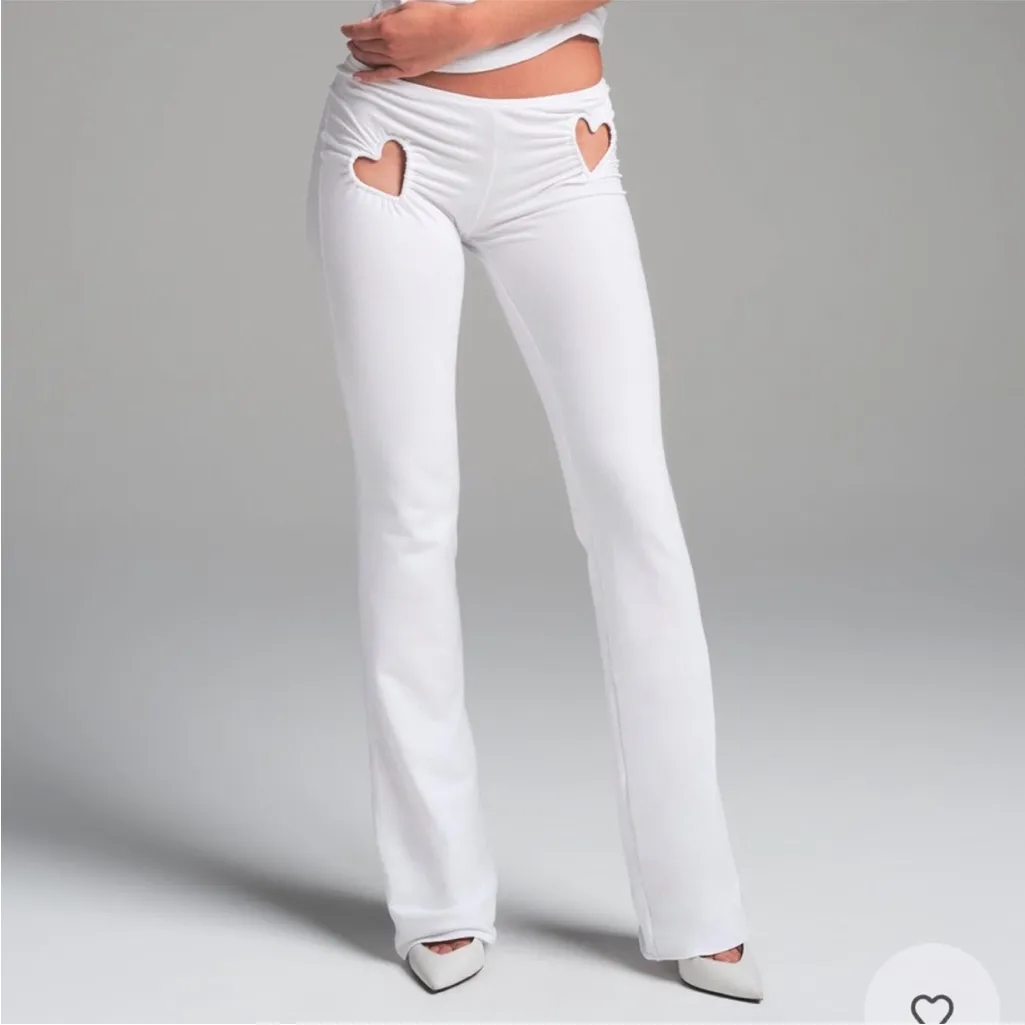 Skims XL Heart Flare Cotton Jersey Leggings White Coquette Low Rise Minimal - Image 3