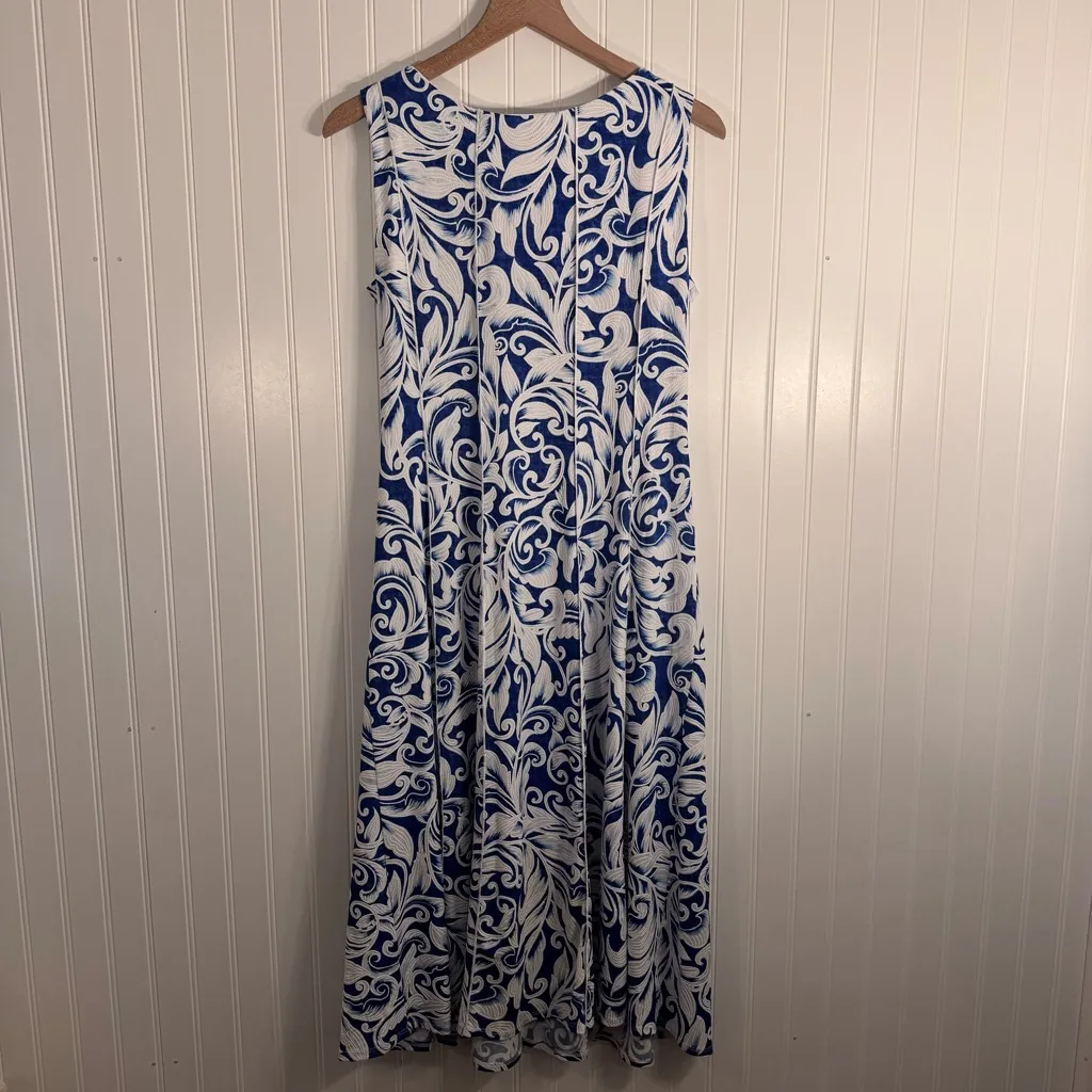 Perceptions A-Line Sleeveless Formal Women’s White & Blue Midi Dress Size Medium - Image 6