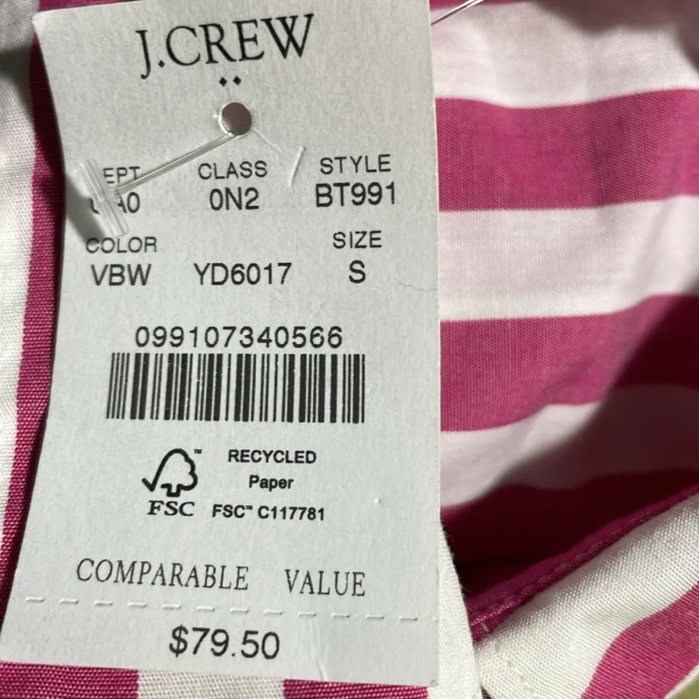 J Crew Factory Cotton Poplin Striped Shirt Button Up Long Sleeve Dark Pink S NWT - Image 5