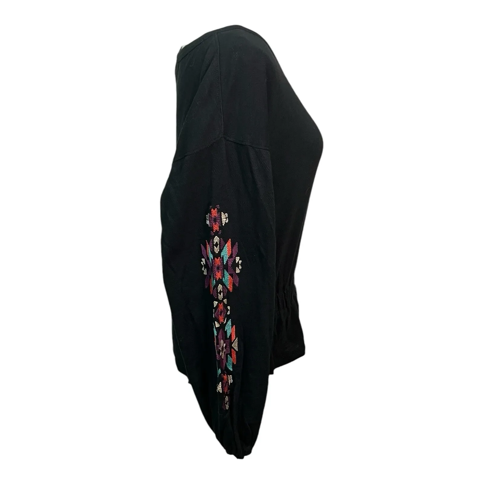 WRANGLER‎ Retro Aztec Women's Gathered Waist Embroidered Sleeve Top Medium NWT - Image 2