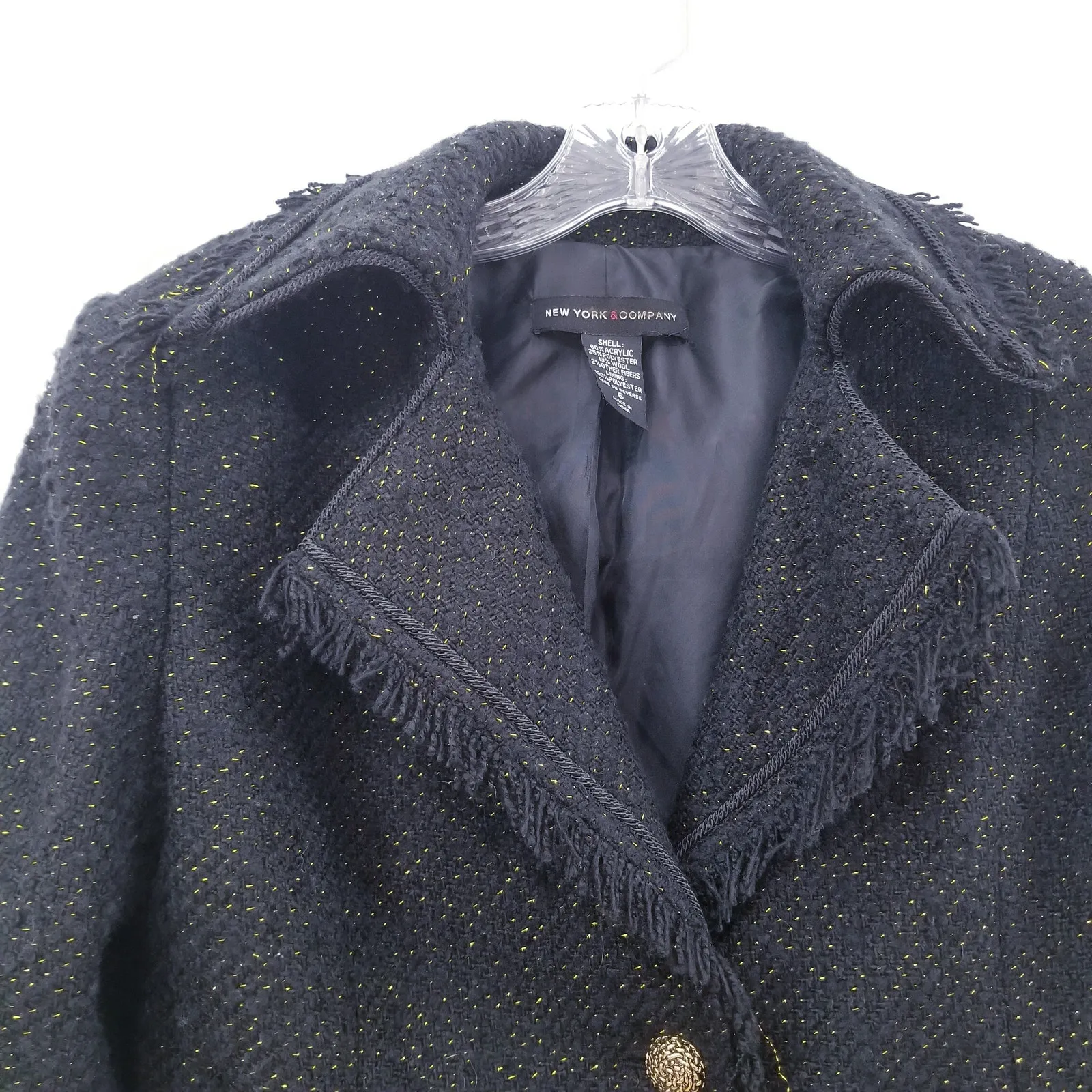 New York & Company Wool Blend Gold Metallic Tweed Blazer Black Size 6 - Image 2